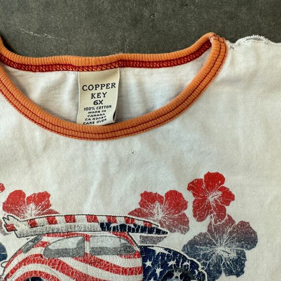 Vintage Y2K Surf USA Summer USA White Graphic Ringer Baby Tee 6X - Picture 3 of 6